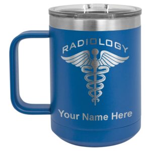 lasergram 15oz vacuum insulated coffee mug, radiology, personalized engraving included (dark blue)