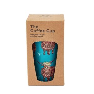 ECO CHIC Reusable Thermal Coffee Cup | Stainless Steel Insulated Travel Mug with Leakproof Lid | Eco-Friendly and Reusable for Hot & Cold Drinks (Teal Highland Cow, 380ml/13oz)