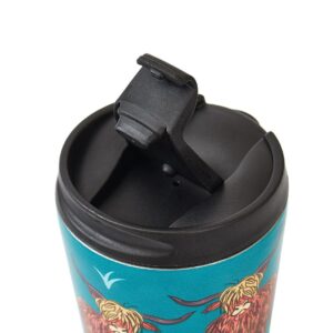 ECO CHIC Reusable Thermal Coffee Cup | Stainless Steel Insulated Travel Mug with Leakproof Lid | Eco-Friendly and Reusable for Hot & Cold Drinks (Teal Highland Cow, 380ml/13oz)