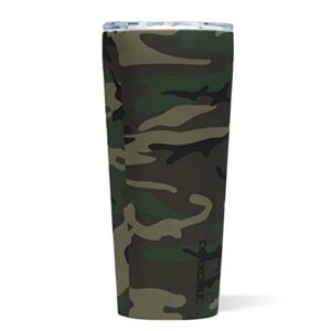 corkcicle classic triple insulated coffee mug with lid, woodland camo, 24 oz – stainless steel travel tumbler keeps beverages cold 9+hrs, hot 3hrs – cupholder friendly travel coffee tumbler