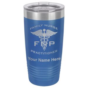 lasergram 20oz vacuum insulated tumbler mug, fnp family nurse practitioner, personalized engraving included (dark blue)