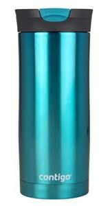 contigo huron snapseal travel mug, stainless steel thermal mug, vacuum flask, leakproof tumbler, coffee mug with bpa free easy-clean lid, biscay bay, 470 ml