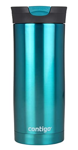 Contigo Huron Snapseal Travel Mug, Stainless Steel Thermal mug, Vacuum Flask, Leakproof Tumbler, Coffee Mug with BPA Free Easy-Clean Lid, Biscay Bay, 470 ml