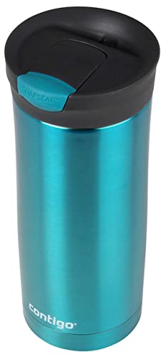 Contigo Huron Snapseal Travel Mug, Stainless Steel Thermal mug, Vacuum Flask, Leakproof Tumbler, Coffee Mug with BPA Free Easy-Clean Lid, Biscay Bay, 470 ml