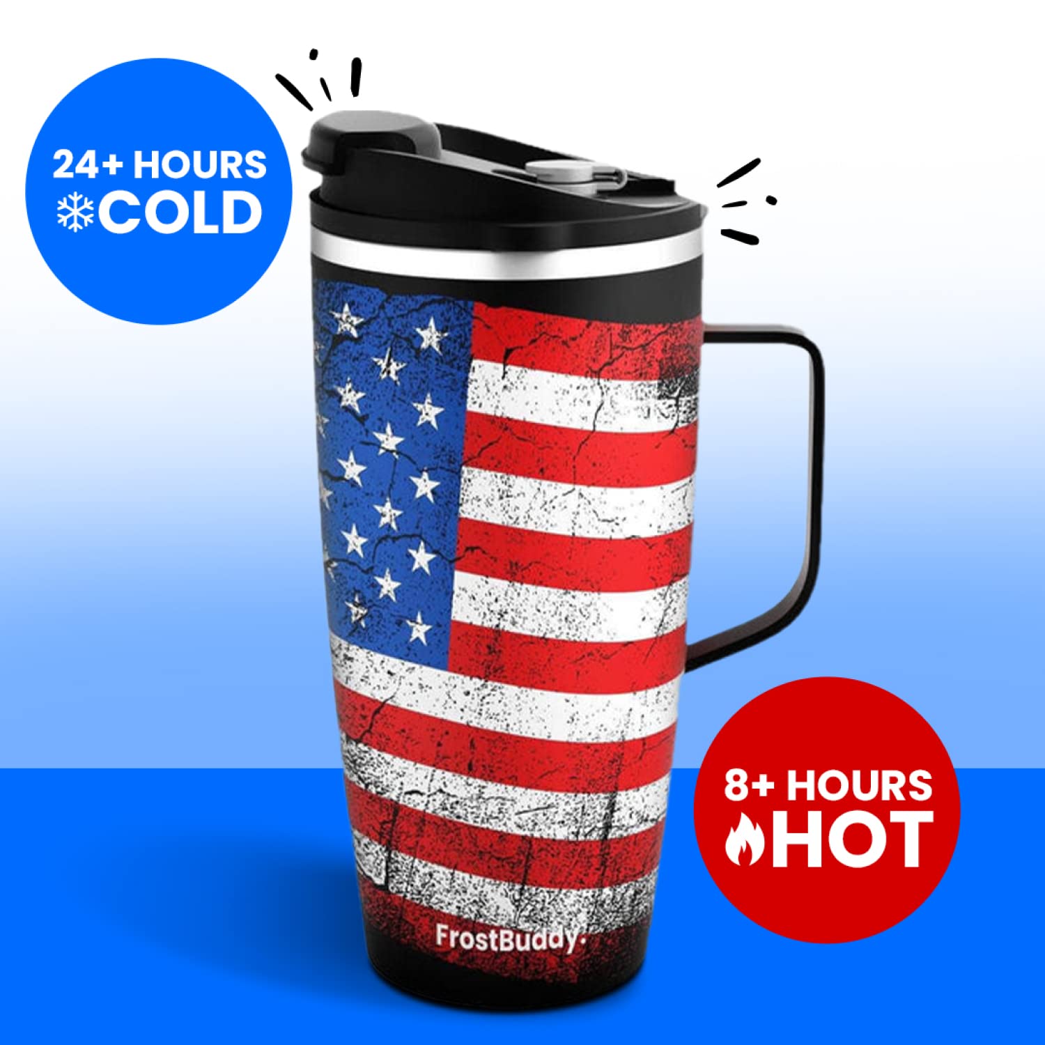 Frostbuddy | Joe Buddy Insulated Mug Travel Coffee Mug with Handle and Lid - Travel Coffee Cup - Coffee Mugs - Insulated Cups for Hot Water, Tea, Coffee - Joe Buddy 20oz (Lights)