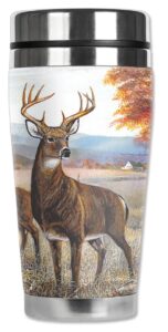 mugzie "white tail deer" stainless steel travel mug with insulated wetsuit cover, 20 oz, black