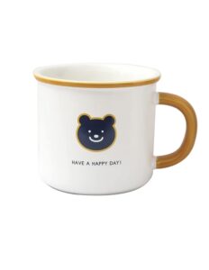 cute cartoon bear enamel coffee mug, ceramic coffee mug. 11 oz, gift for your friends and kids, (white)