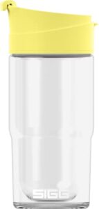 sigg - insulated coffee cup - travel mug nova ultra lemon - dishwasher safe - bpa free - broscilate glass - flip top - yellow - 13 oz