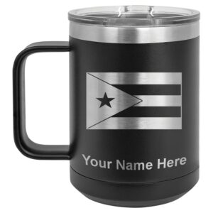 lasergram 15oz vacuum insulated coffee mug, flag of puerto rico, personalized engraving included (black)