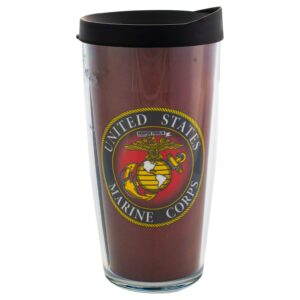 signature tumblers us marine corps wrap on maroon 16 ounce double-walled travel tumbler mug with black easy sip lid