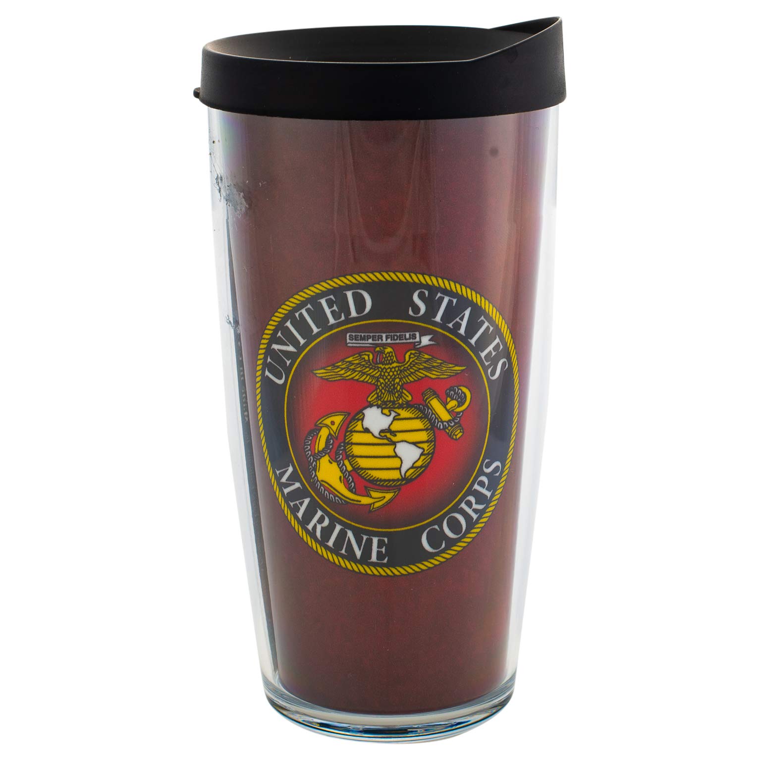 Signature Tumblers US Marine Corps Wrap on Maroon 16 Ounce Double-Walled Travel Tumbler Mug with Black Easy Sip Lid