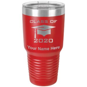 lasergram 30oz vacuum insulated tumbler mug, grad cap class of 2023, 2024, 2025, 2026, 2027, personalized engraving included (red)