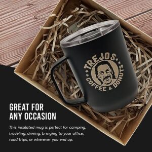 Trejo’s Coffee CamelBak Insulated Coffee Mug with Handle and Leak Proof Lid, 12oz Double Wall Travel Camp Mug (Black)