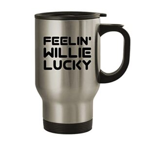 molandra products feelin' willie lucky - 14oz stainless steel travel mug, silver