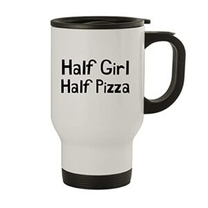 molandra products half girl half pizza - 14oz stainless steel travel mug, white