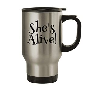 molandra products she's alive! - 14oz stainless steel travel mug, silver