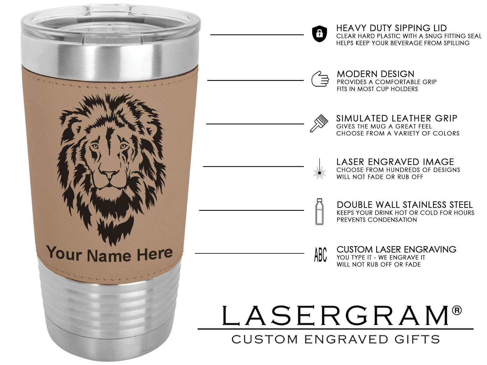 LaserGram 20oz Vacuum Insulated Tumbler Mug, Boat Anchor, Personalized Engraving Included (Faux Leather, Light Brown)