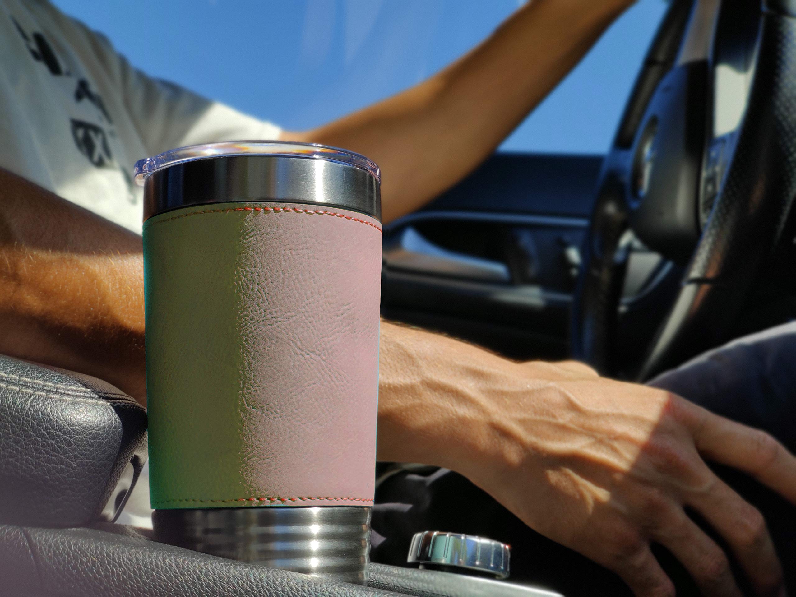 LaserGram 20oz Vacuum Insulated Tumbler Mug, Boat Anchor, Personalized Engraving Included (Faux Leather, Light Brown)