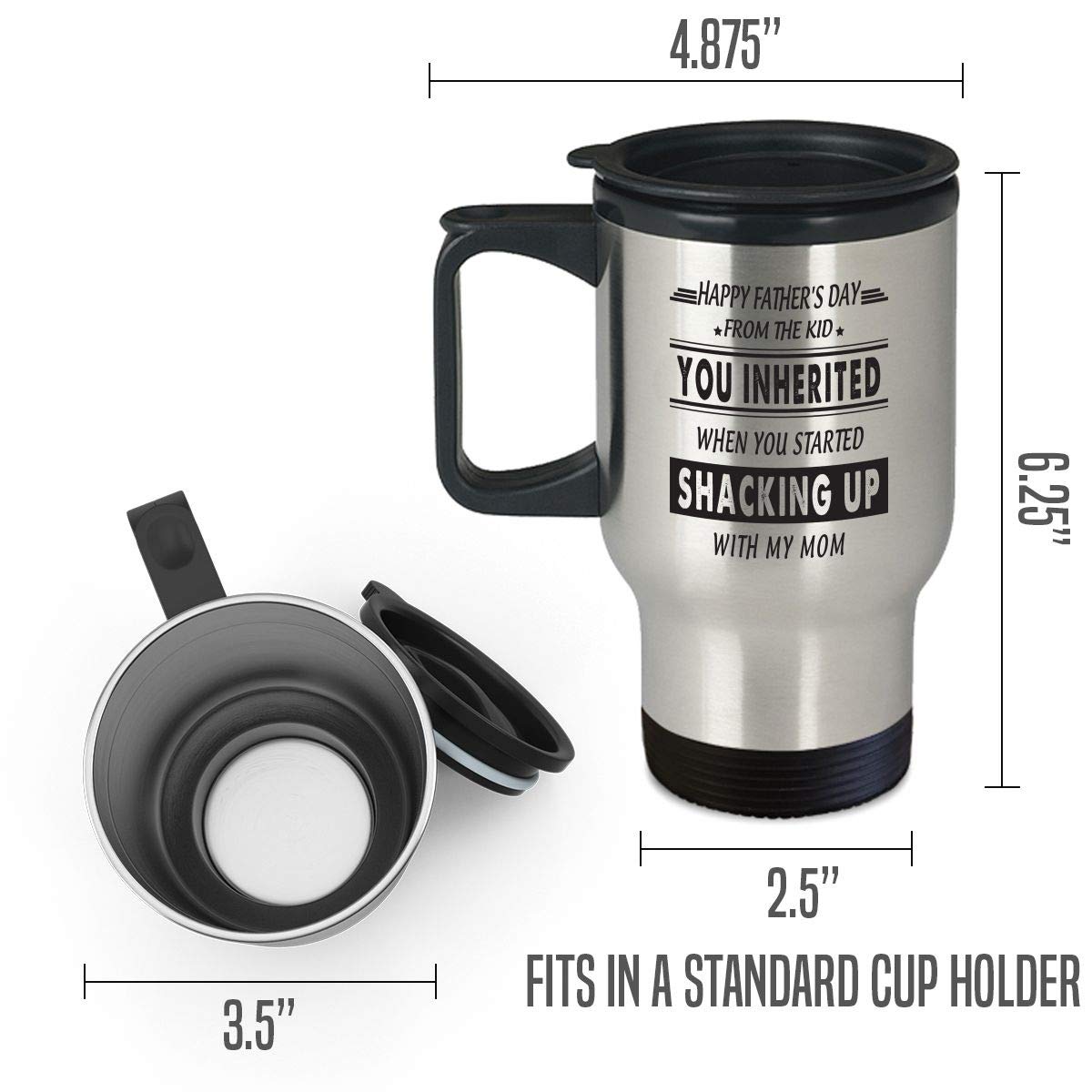 Father's Day Stepdad Cup - from Kid Inherited when Shacking up - 14oz Coffee, Tea Travel Mug