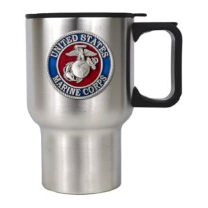 heritage pewter marines eagle globe & anchor 14 oz. travel mug | insulated tumbler for coffee, beverages | intricately crafted metal pewter marine emblem inlay