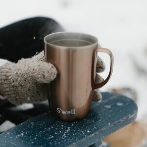 S'well Mug with Handle, Pyrite, 350ml. Vacuum Insulated Stainless Steel Travel Mug with Handle, On-The-Go Travel Cup with Slide-Open Lid - Dishwasher Safe