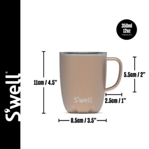 S'well Mug with Handle, Pyrite, 350ml. Vacuum Insulated Stainless Steel Travel Mug with Handle, On-The-Go Travel Cup with Slide-Open Lid - Dishwasher Safe