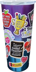 spoontiques teacher sticker art travel mug, stainless, female, teacher's day, holds hot and cold beverages