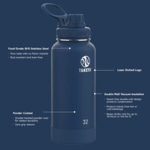 Takeya Actives Insulated Stainless Steel Water Bottle with Spout Lid, 32 Ounce, Midnight Blue & Actives Insulated Stainless Steel Water Bottle with Spout Lid, 32 Ounce, Blush