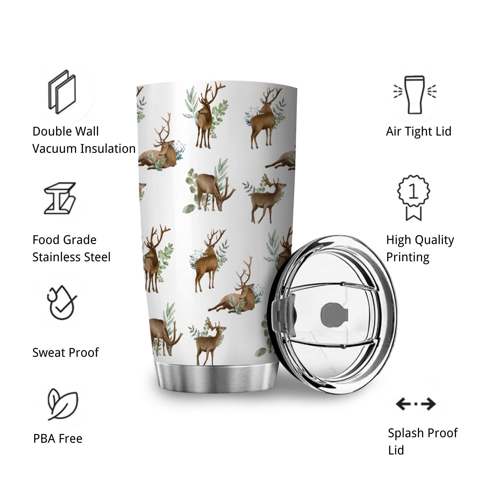 Deer Forest Tumbler with Sliding Lid Animal Travel Mug Stainless Steel Coffee Mugs Double Walled Water Cups for Home Office School Outdoor Gifts Deer Forest 20oz