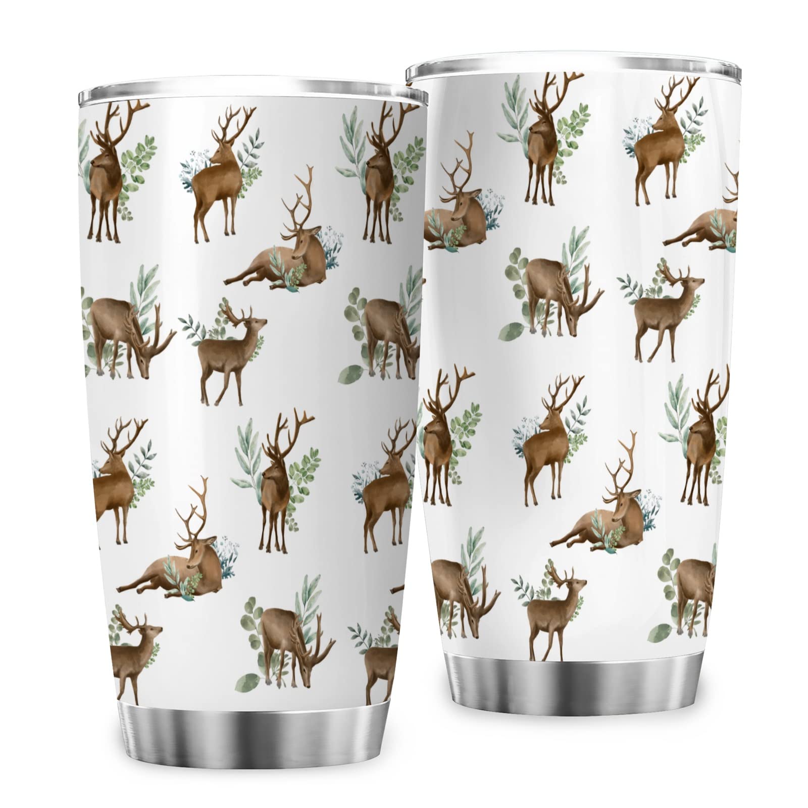 Deer Forest Tumbler with Sliding Lid Animal Travel Mug Stainless Steel Coffee Mugs Double Walled Water Cups for Home Office School Outdoor Gifts Deer Forest 20oz