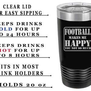 Rogue River Tactical Funny Sarcastic Black Football Fan PLayer 20 Oz. Travel Tumbler Mug Cup w/Lid Football Makes Me Happy You Not So Much Gift Idea