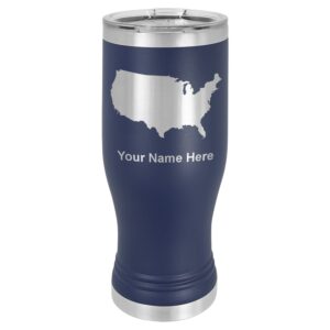 lasergram 14oz vacuum insulated pilsner mug, country silhouette usa, personalized engraving included (navy blue)