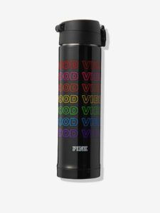 victoria's secret pink rainbow stainless steel thermos travel mug cup, 15 oz (rainbow)