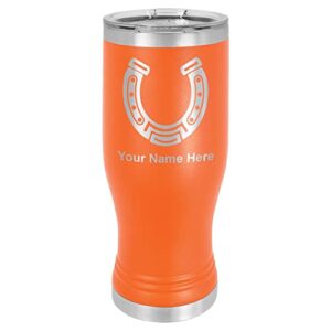 lasergram 14oz vacuum insulated pilsner mug, horseshoe plain, personalized engraving included (orange)