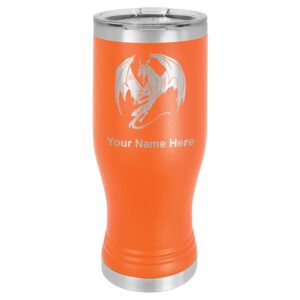 lasergram 14oz vacuum insulated pilsner mug, dragon, personalized engraving included (orange)