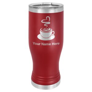 lasergram 14oz vacuum insulated pilsner mug, cup of coffee, personalized engraving included (maroon)