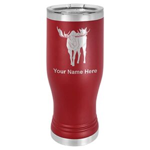 LaserGram 14oz Vacuum Insulated Pilsner Mug, Moose, Personalized Engraving Included (Maroon)