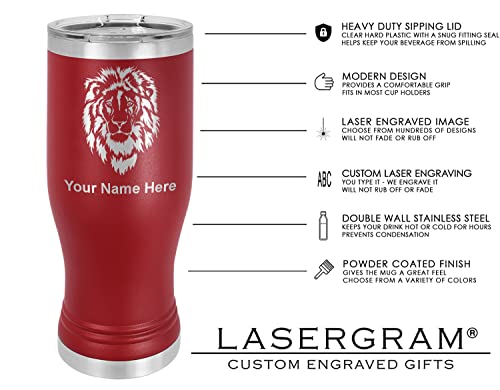 LaserGram 14oz Vacuum Insulated Pilsner Mug, Moose, Personalized Engraving Included (Maroon)