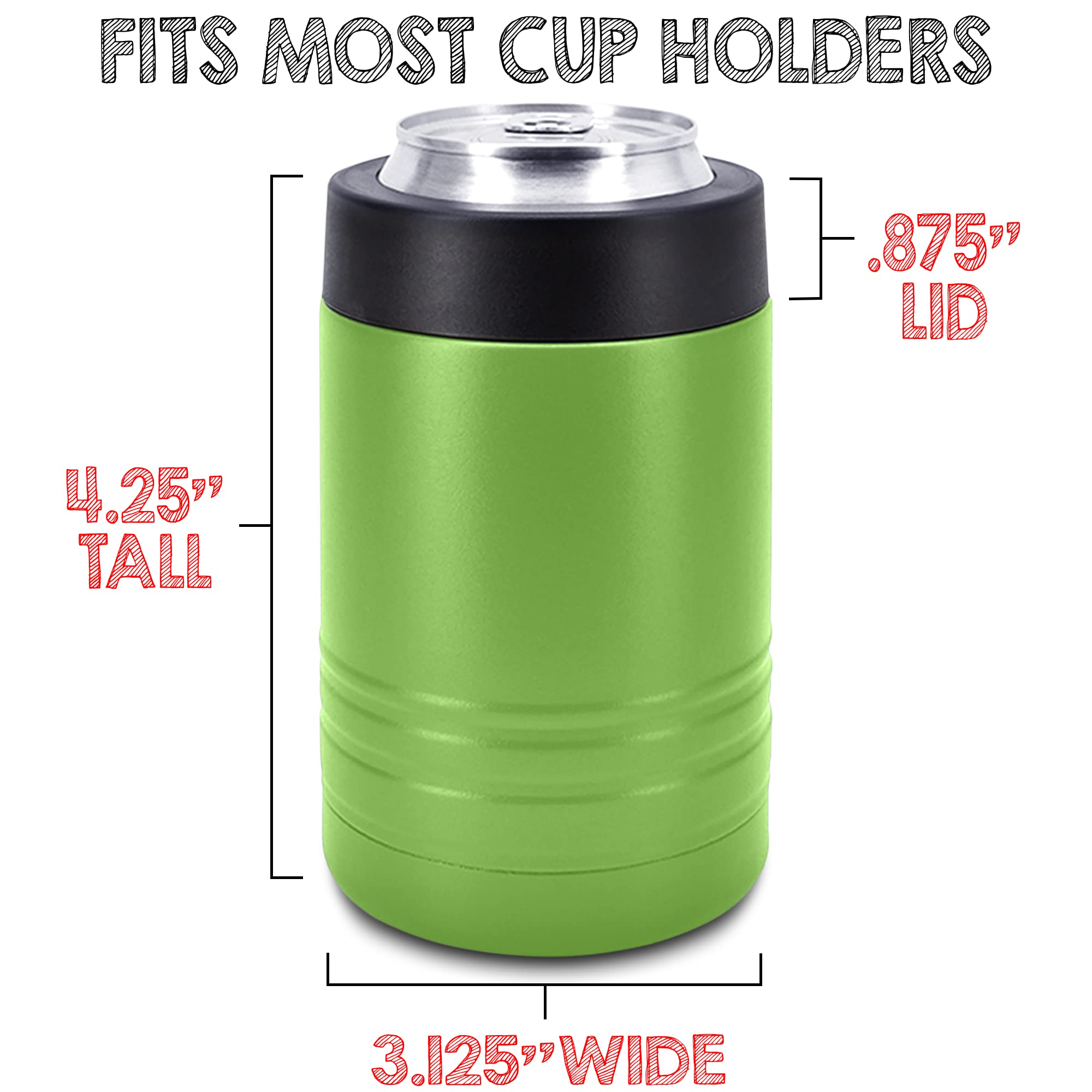 4-in-1 Stainless Steel 12 oz Double Wall Vacuum Insulated Can or Bottle Cooler Keeps Beverage Cold for Hours - Also Fits 16 oz Cans - Powder Coated Olive Drab Green - Clear Water Home Goods