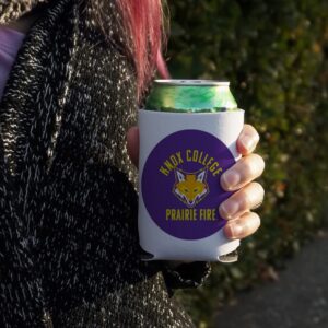 Knox College Prairie Fire Logo Can Cooler - Drink Sleeve Hugger Collapsible Insulator - Beverage Insulated Holder