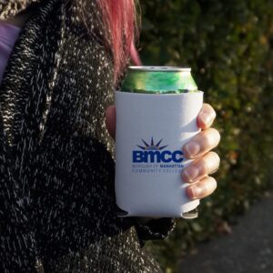 Borough of Manhattan Community College Secondary Logo Can Cooler - Drink Sleeve Hugger Collapsible Insulator - Beverage Insulated Holder