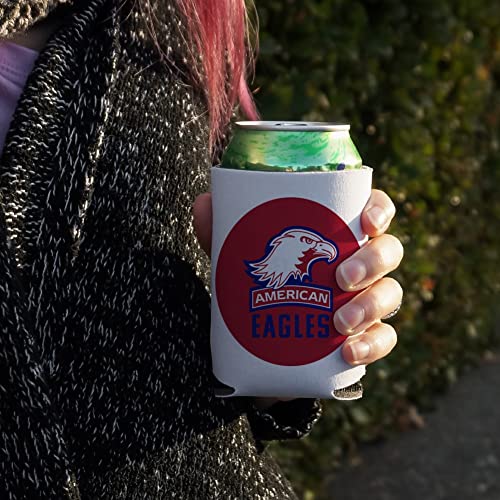 American University Eagles Logo Can Cooler - Drink Sleeve Hugger Collapsible Insulator - Beverage Insulated Holder