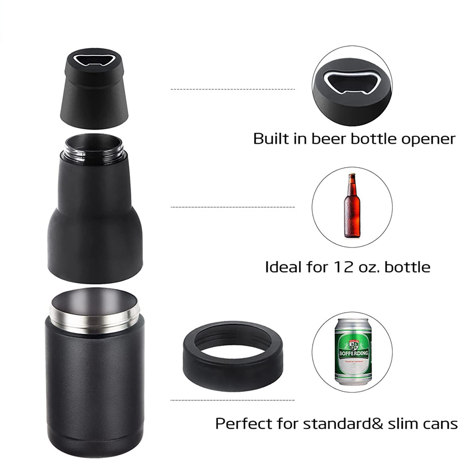 Double Wall Insulated Can Stainless Steel Double Wall Vacuum Insulated Can Cooler with Bottle Opener for 12oz Bottles Cans