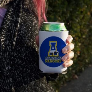 University of Alaska, Fairbanks Secondary Logo Can Cooler - Drink Sleeve Hugger Collapsible Insulator - Beverage Insulated Holder