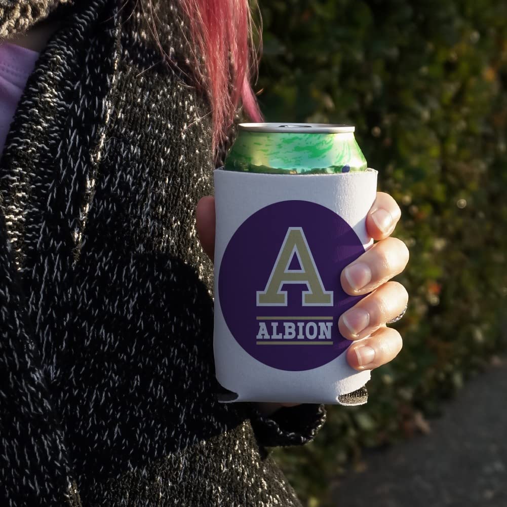Albion College Primary Logo Can Cooler - Drink Sleeve Hugger Collapsible Insulator - Beverage Insulated Holder