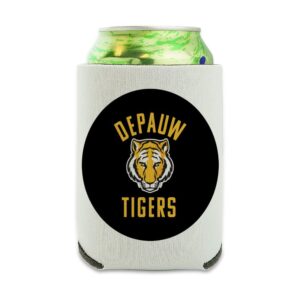 depauw university tigers logo can cooler - drink sleeve hugger collapsible insulator - beverage insulated holder