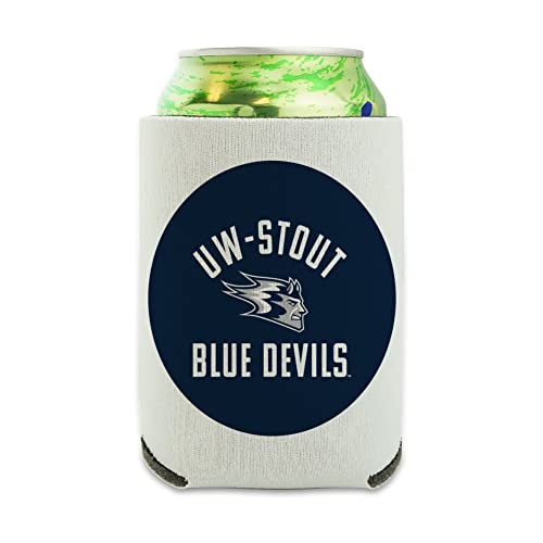 University of Wisconsin - Stout Blue Devils Logo Can Cooler - Drink Sleeve Hugger Collapsible Insulator - Beverage Insulated Holder