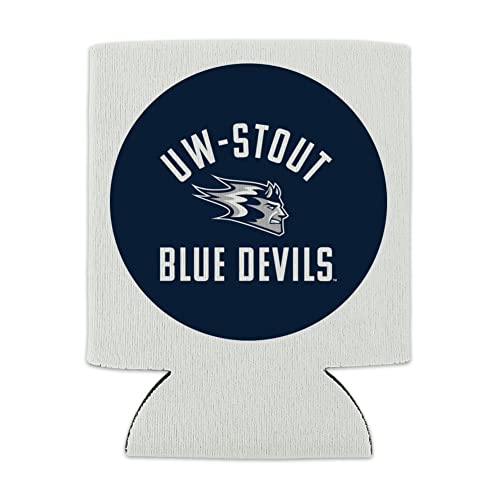 University of Wisconsin - Stout Blue Devils Logo Can Cooler - Drink Sleeve Hugger Collapsible Insulator - Beverage Insulated Holder