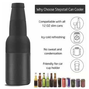 Vacuum Insulated Beer Bottle & Can Cooler with Beer Opener, Stainless Steel Beer Can Double Walled Black Simple Insulated Cola Can with Bottle Opener for Home Outdoor Camping