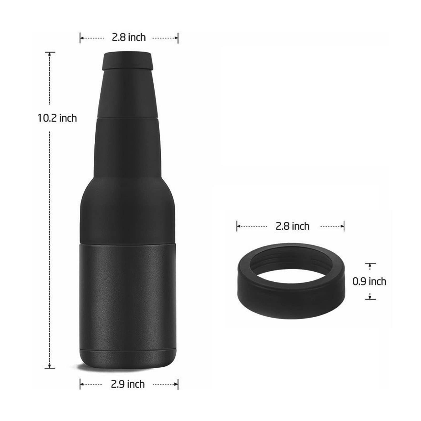 Vacuum Insulated Beer Bottle & Can Cooler with Beer Opener, Stainless Steel Beer Can Double Walled Black Simple Insulated Cola Can with Bottle Opener for Home Outdoor Camping